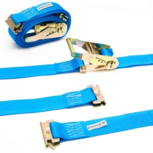 2 Pack 2" x 16' E-Track Ratchet Tie-Down Straps in Blue