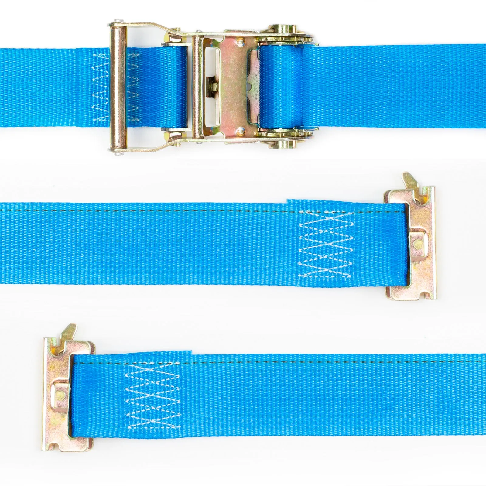 2 Pack 2" x 16' E-Track Ratchet Tie-Down Straps in Blue