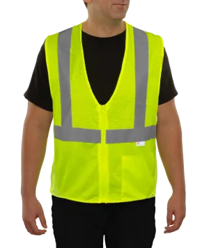 581ETLM Economy Safety Vest: Hi-Vis Vest: Zippered Mesh: ANSI 2