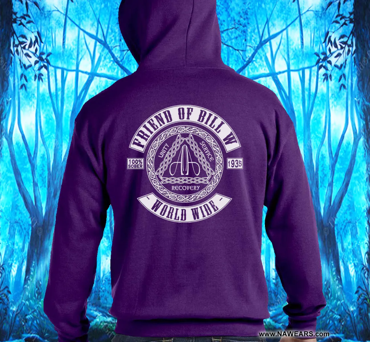 AA Hoodie - Friend Of Bill Purple Zip-Up   CLEARANCE