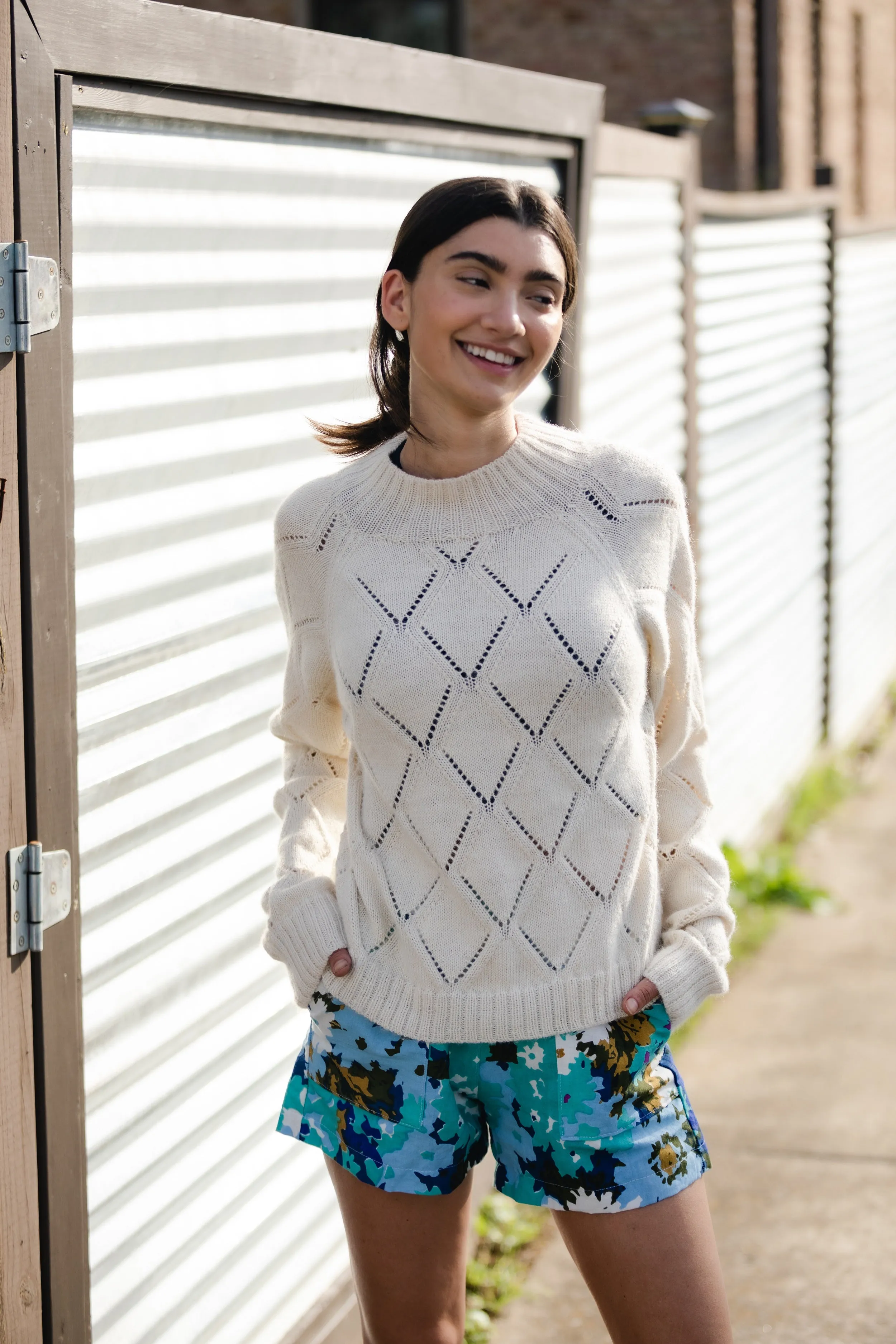 Baby Alpaca Lace Knit Mock Pullover in Eggshell - Pre-Order 2/30