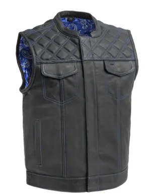 BLUE HL11693SPTBLUE  Black Men Cross Stitch Club Leather Vest