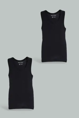 Boys Black Sleeveless Vest Set (Pack of 2)