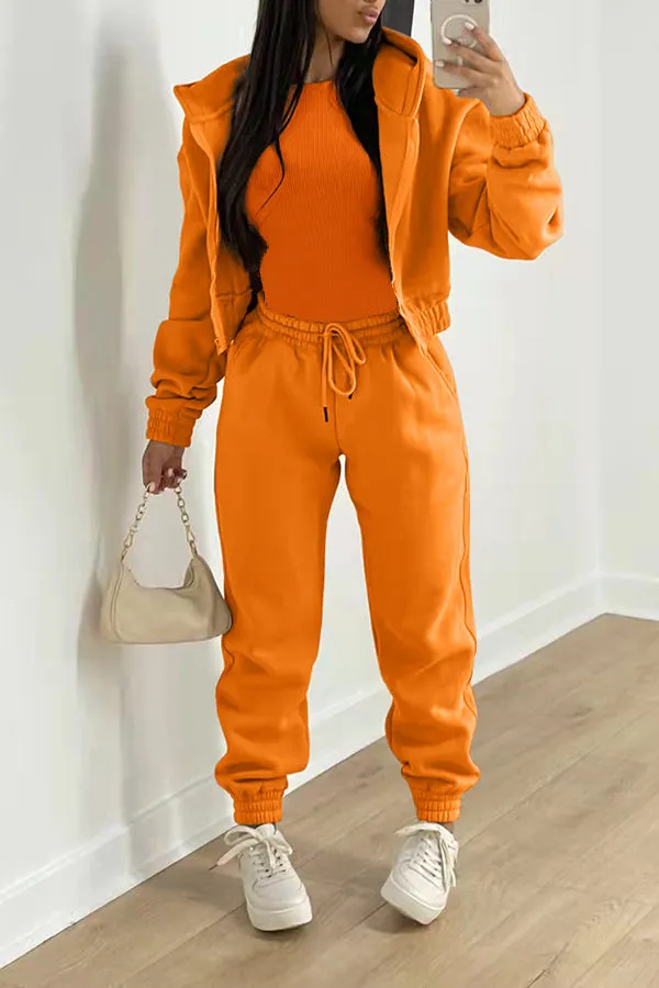 Casual Solid Color Hoodie & Pants Set