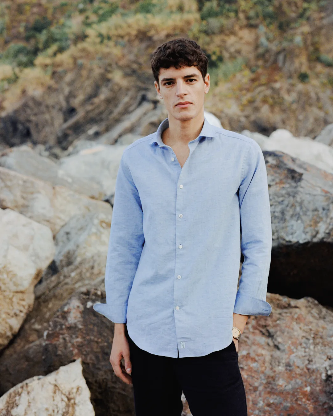 Classic Blue Linen-Blend Shirt