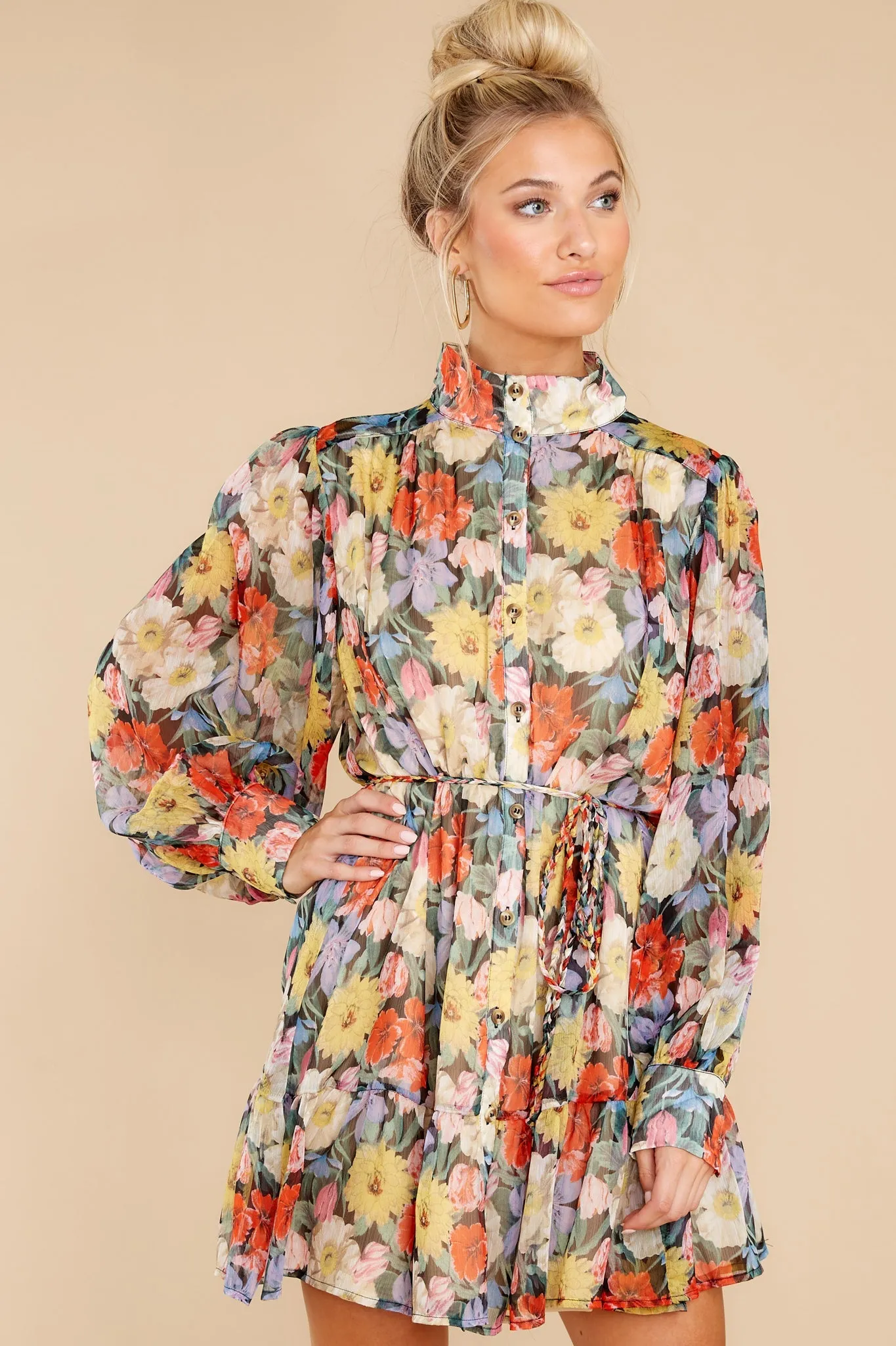 Colorful Kisses Black Floral Print Dress