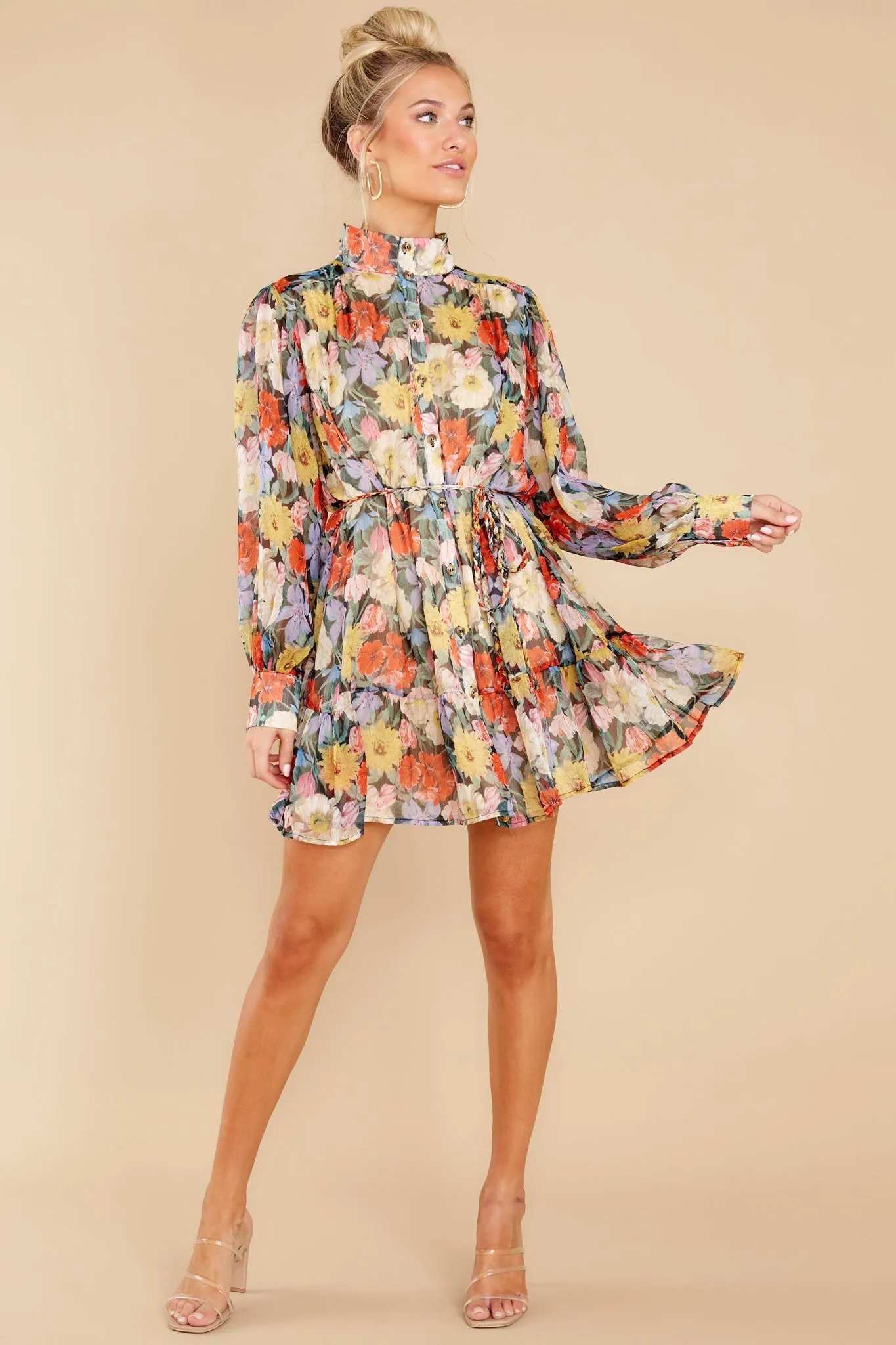 Colorful Kisses Black Floral Print Dress