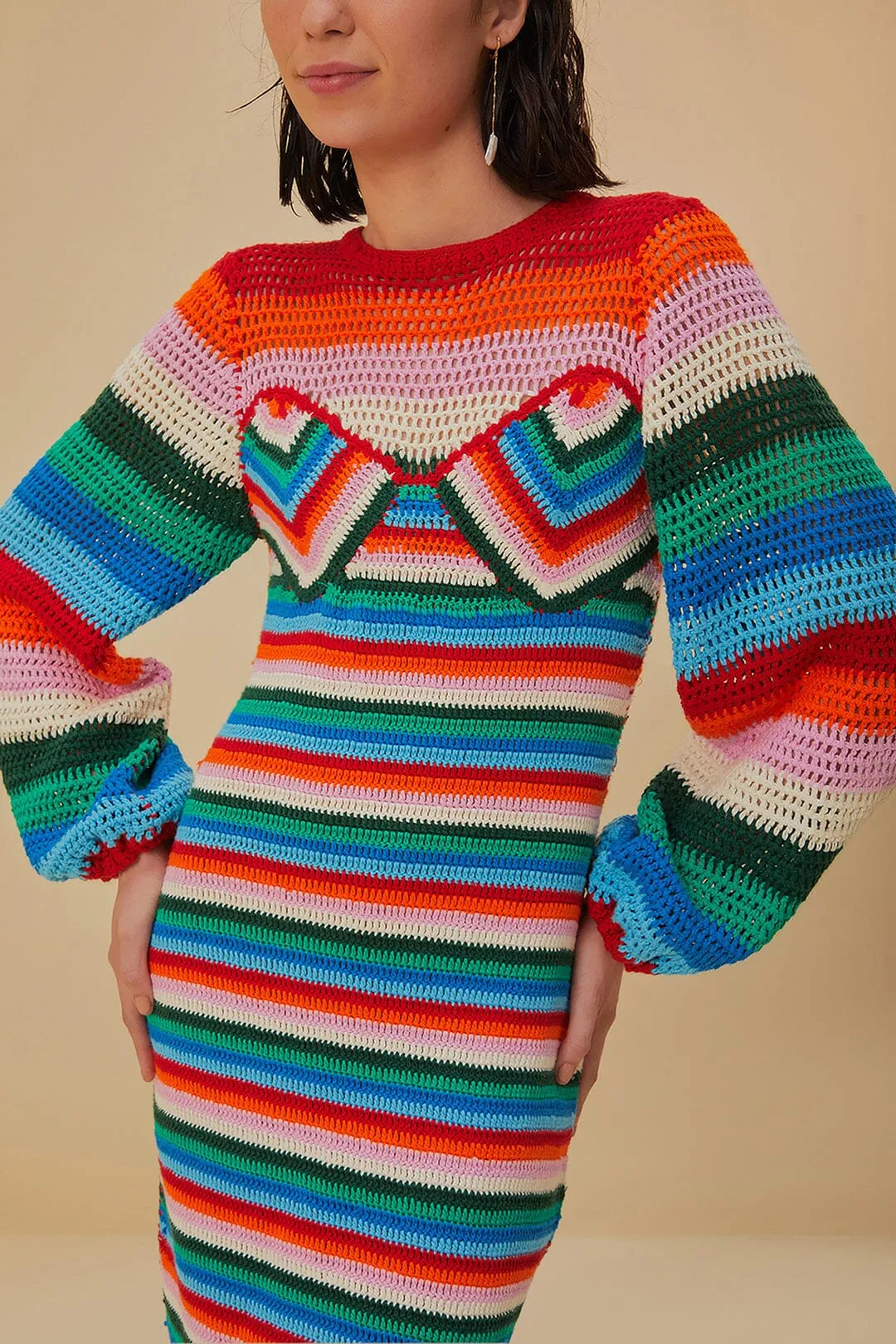 Colorful Stripes Crochet Midi Dress