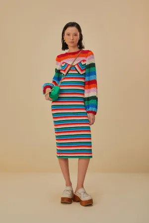 Colorful Stripes Crochet Midi Dress