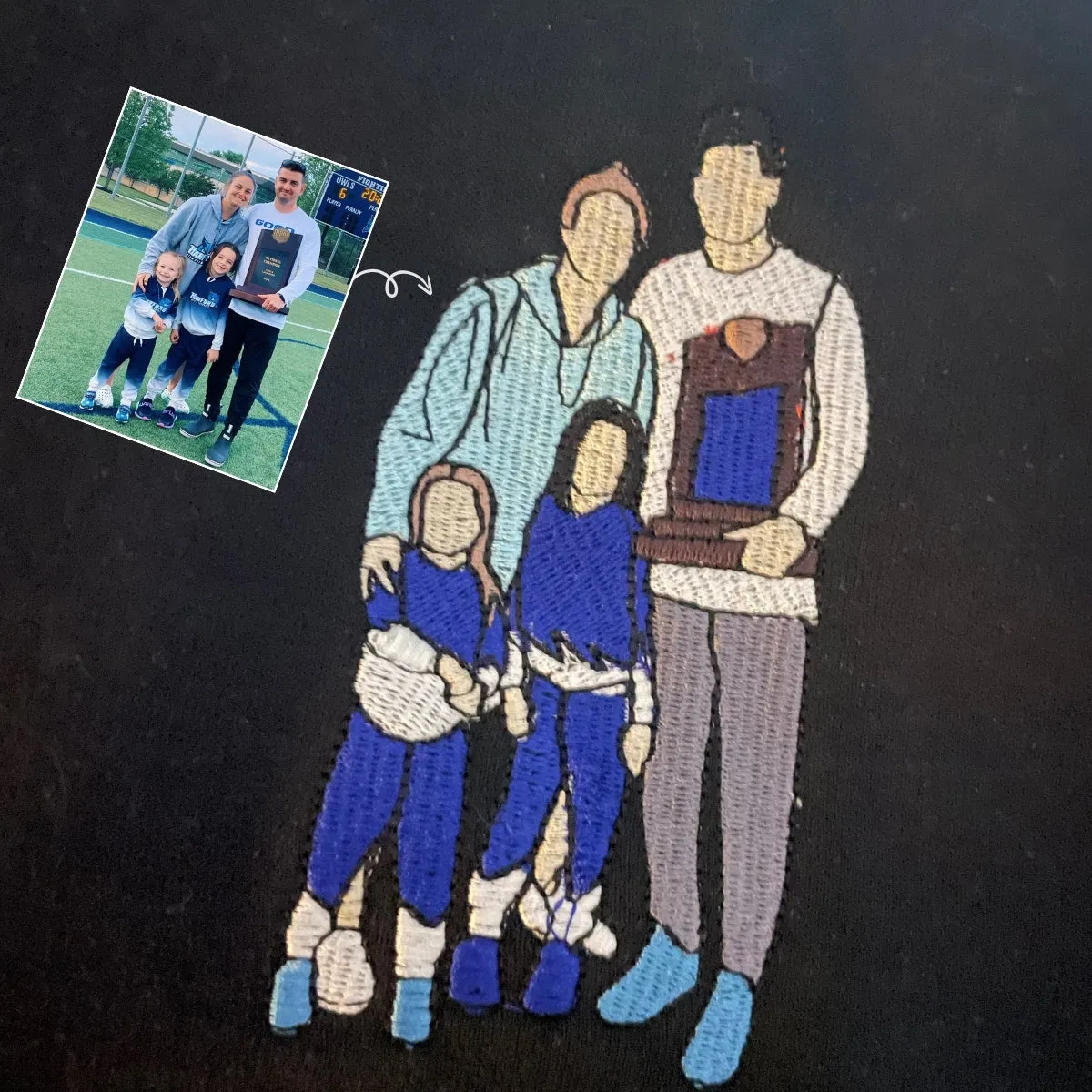 Customized Family Portrait with Picture Custom Embroidered Sweatshirt, Hoodie Personalized Family Gifts Idea