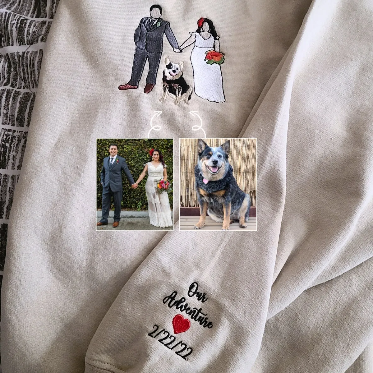 Customized Family Portrait with Picture Custom Embroidered Sweatshirt, Hoodie Personalized Family Gifts Idea