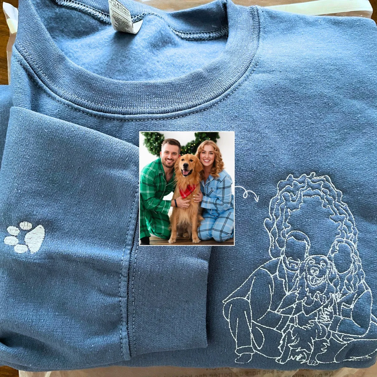 Customized Family Portrait with Picture Custom Embroidered Sweatshirt, Hoodie Personalized Family Gifts Idea