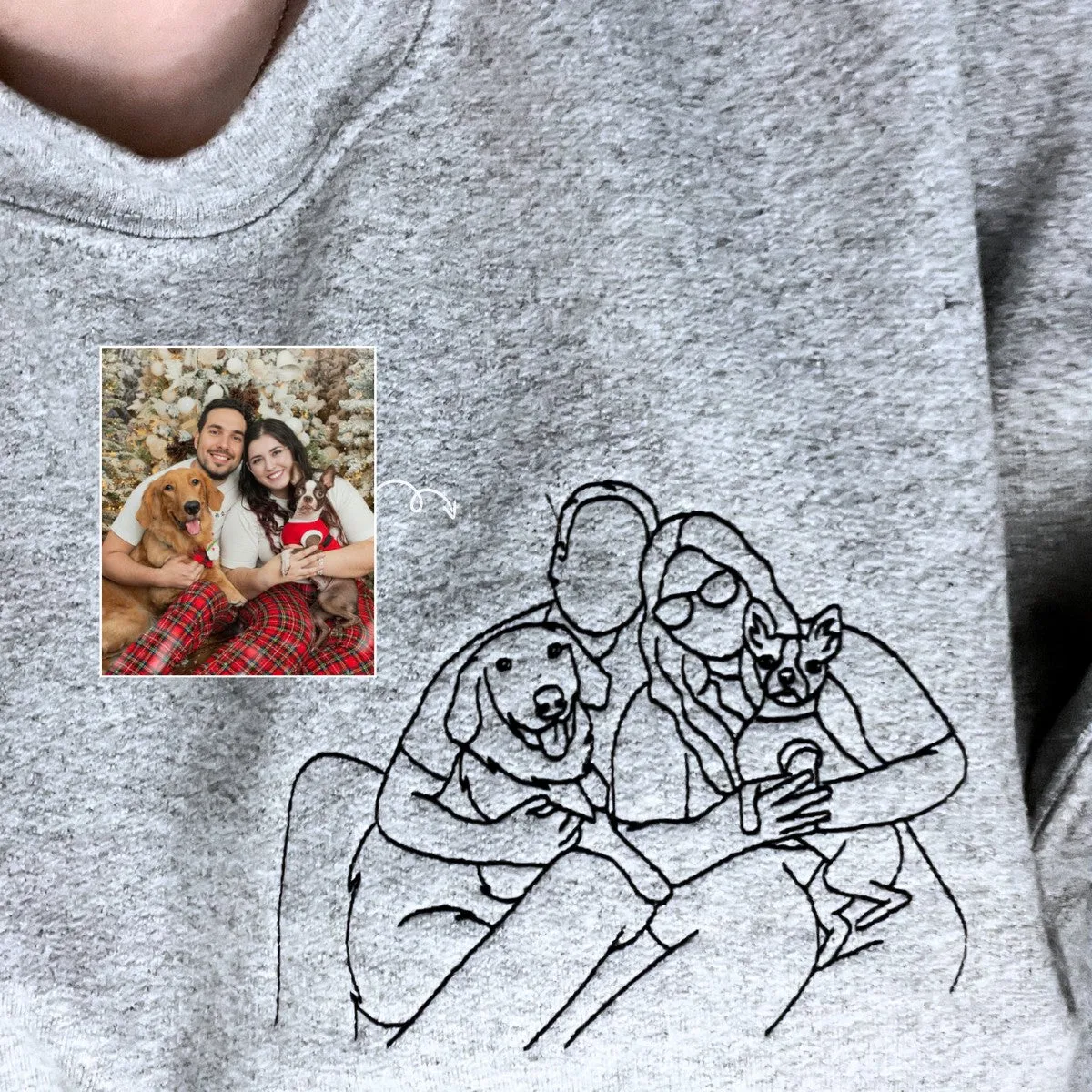 Customized Family Portrait with Picture Custom Embroidered Sweatshirt, Hoodie Personalized Family Gifts Idea