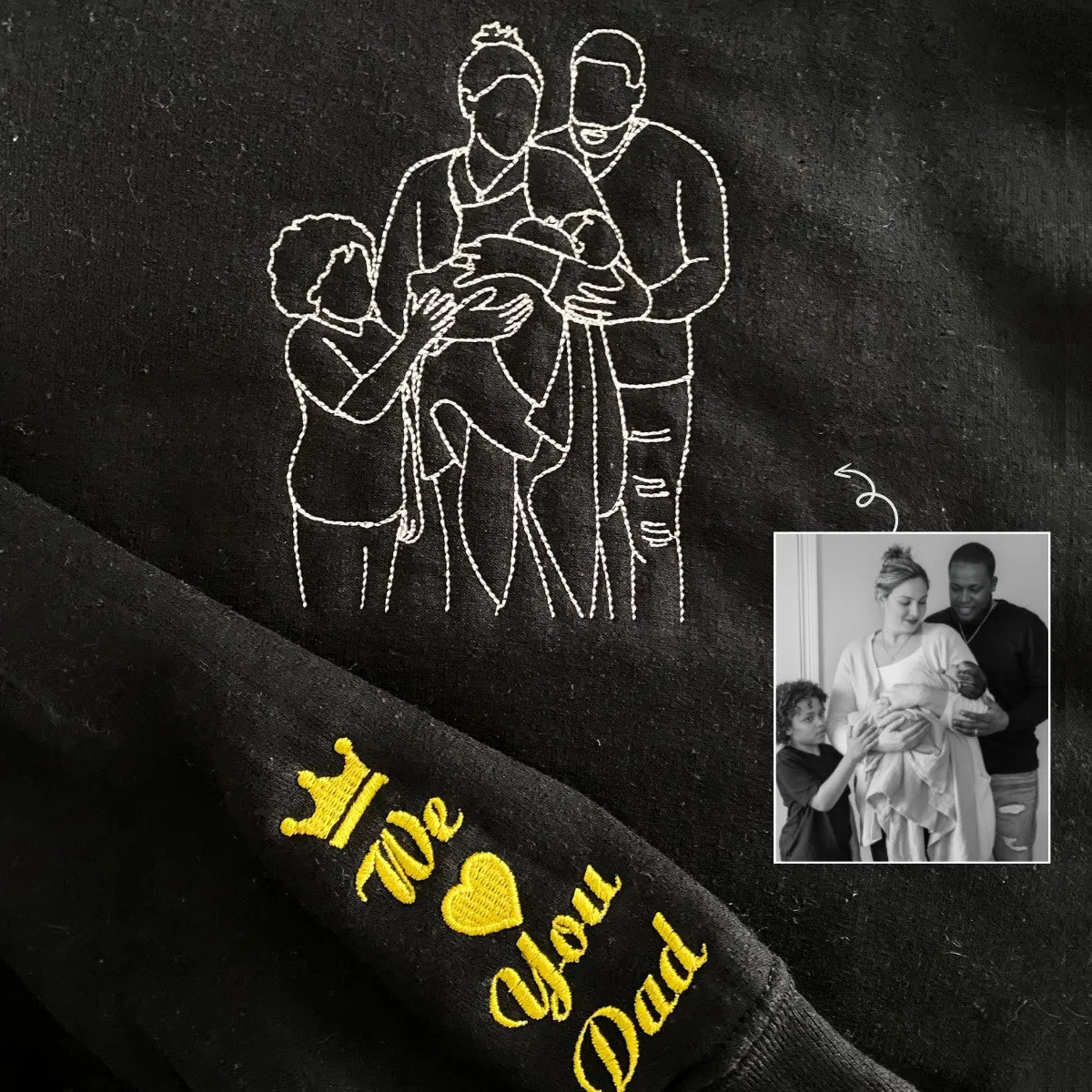 Customized Family Portrait with Picture Custom Embroidered Sweatshirt, Hoodie Personalized Family Gifts Idea