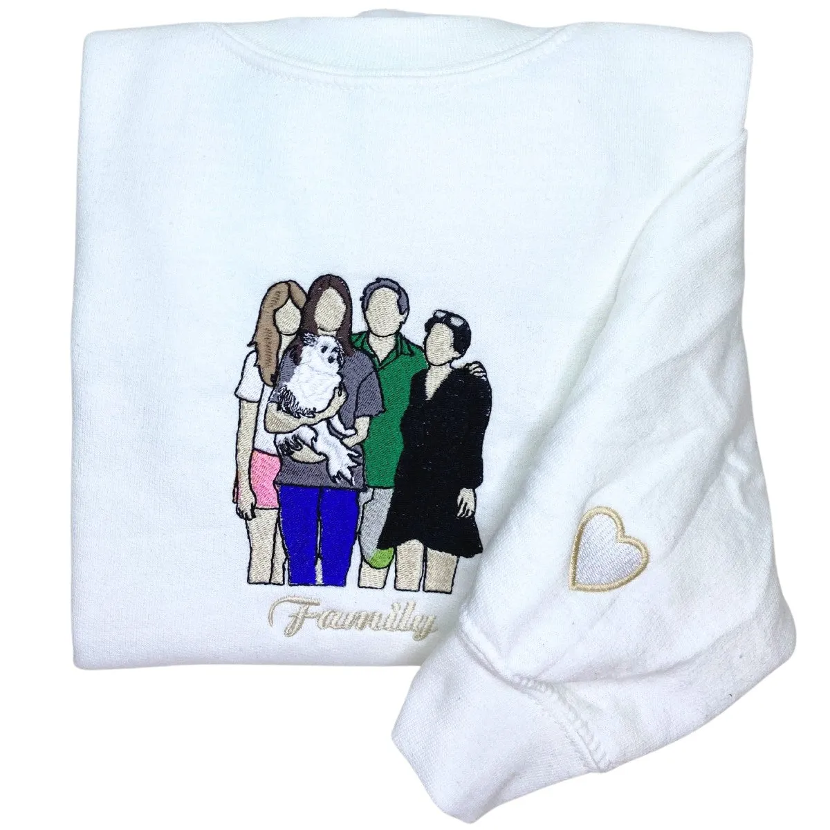 Customized Family Portrait with Picture Custom Embroidered Sweatshirt, Hoodie Personalized Family Gifts Idea