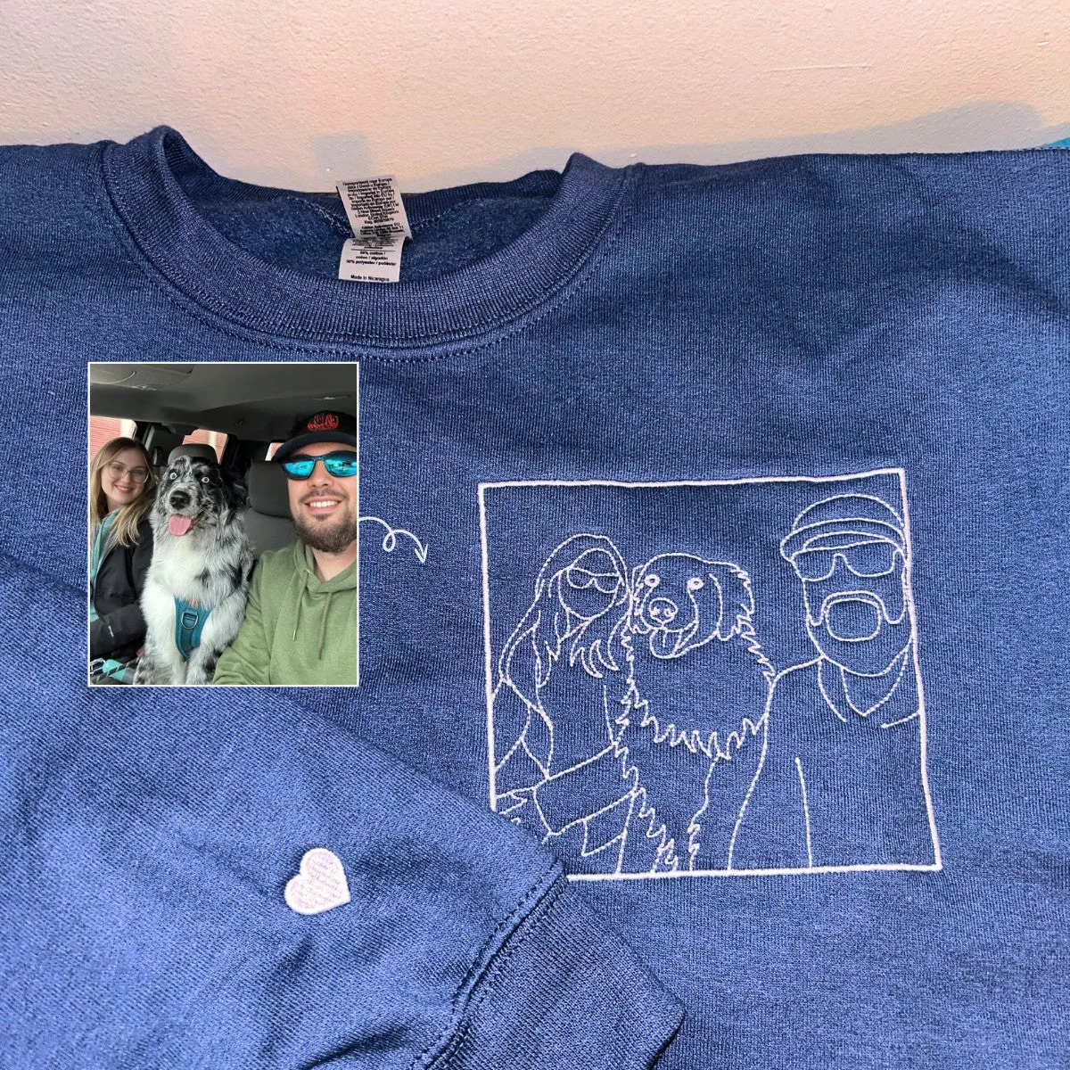 Customized Family Portrait with Picture Custom Embroidered Sweatshirt, Hoodie Personalized Family Gifts Idea