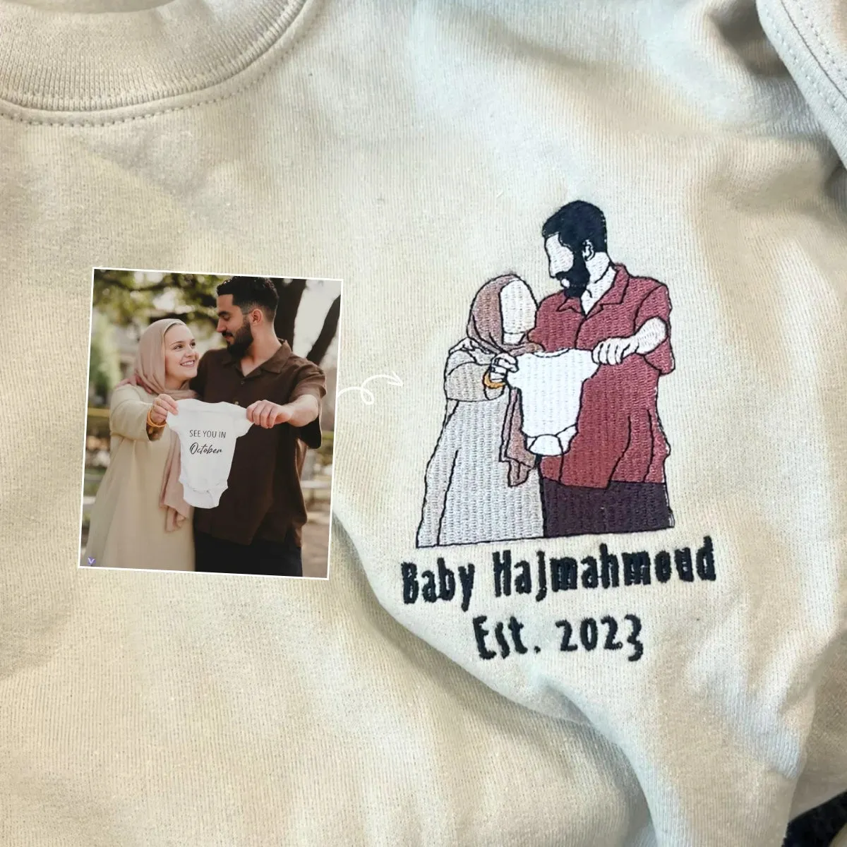 Customized Family Portrait with Picture Custom Embroidered Sweatshirt, Hoodie Personalized Family Gifts Idea