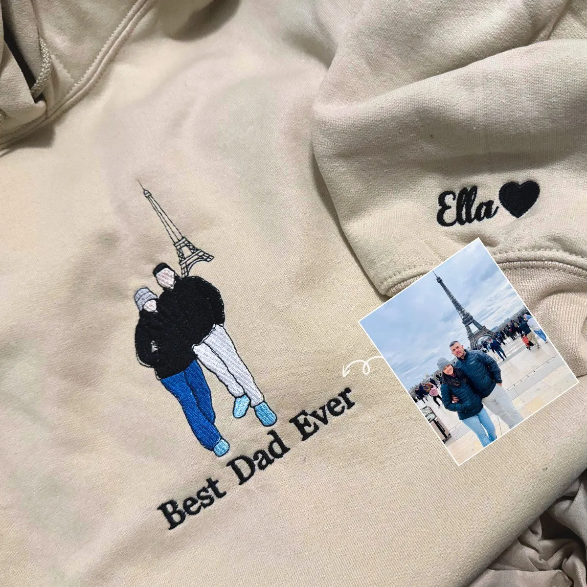 Customized Family Portrait with Picture Custom Embroidered Sweatshirt, Hoodie Personalized Family Gifts Idea