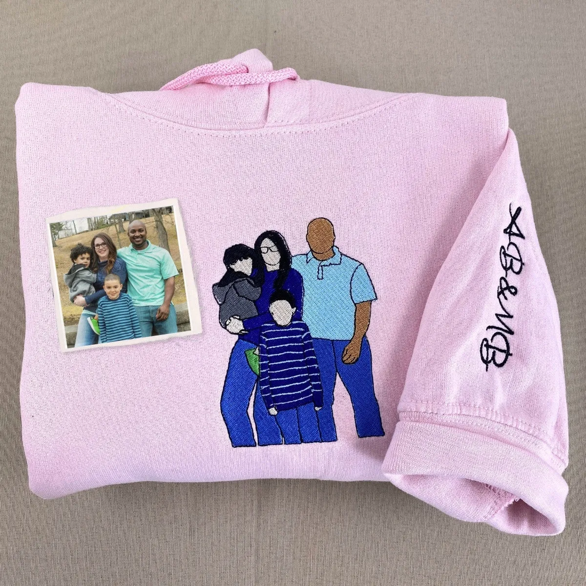 Customized Family Portrait with Picture Custom Embroidered Sweatshirt, Hoodie Personalized Family Gifts Idea