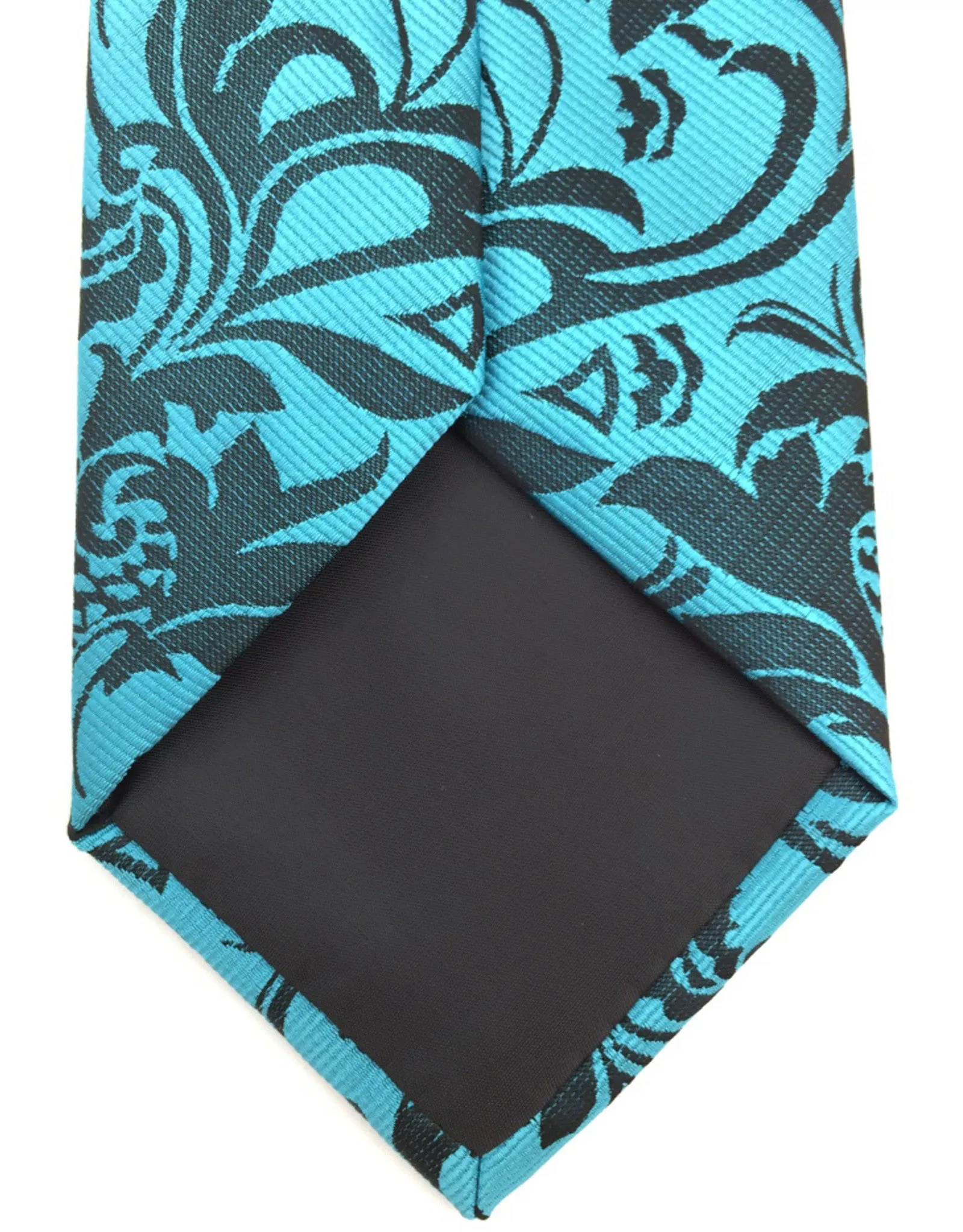 Extra Long Teal Tie with Black Floral Print - 3XL