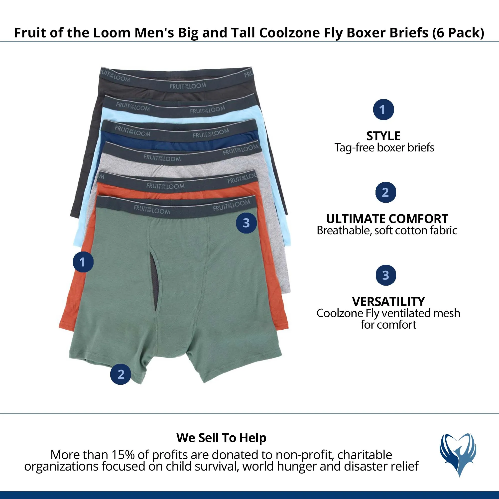 Fruit of the Loom Men's Big and Tall Coolzone Fly Boxer Briefs (6 Pack)