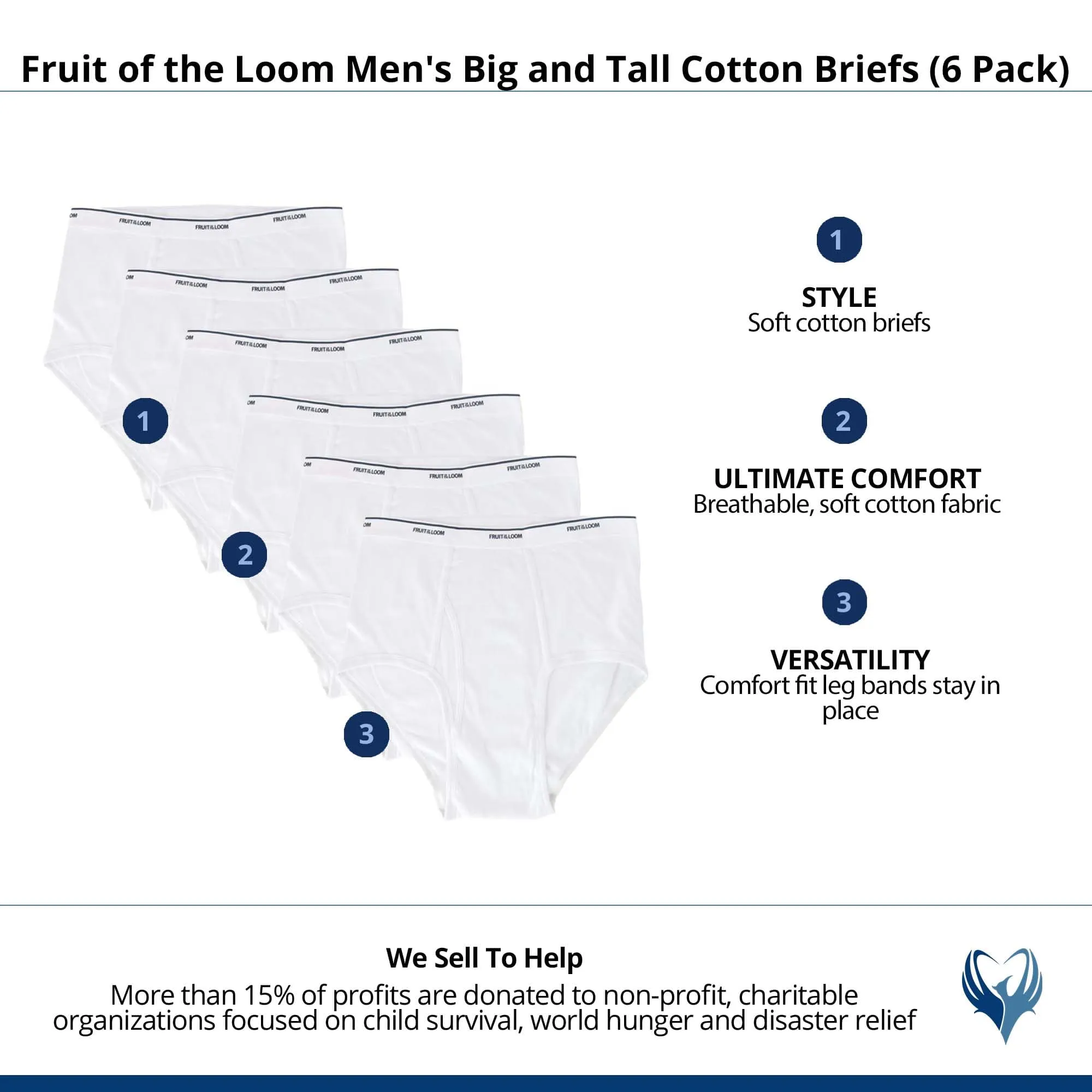 Fruit of the Loom Men's Big and Tall Cotton Briefs (6 Pack)