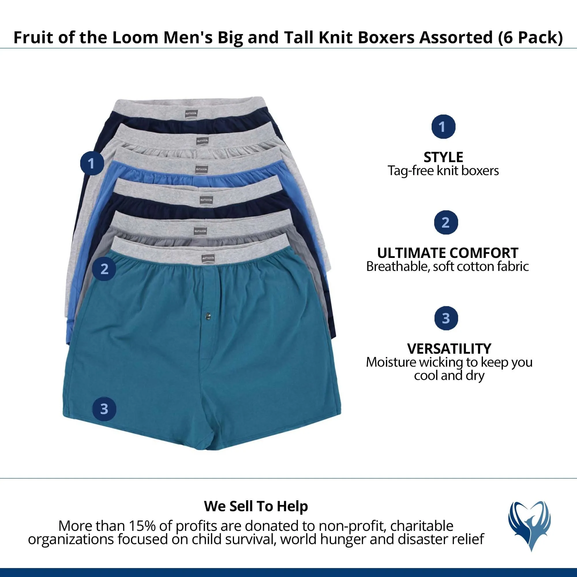 Fruit of the Loom Men's Big and Tall Knit Boxers Assorted (6 Pack)