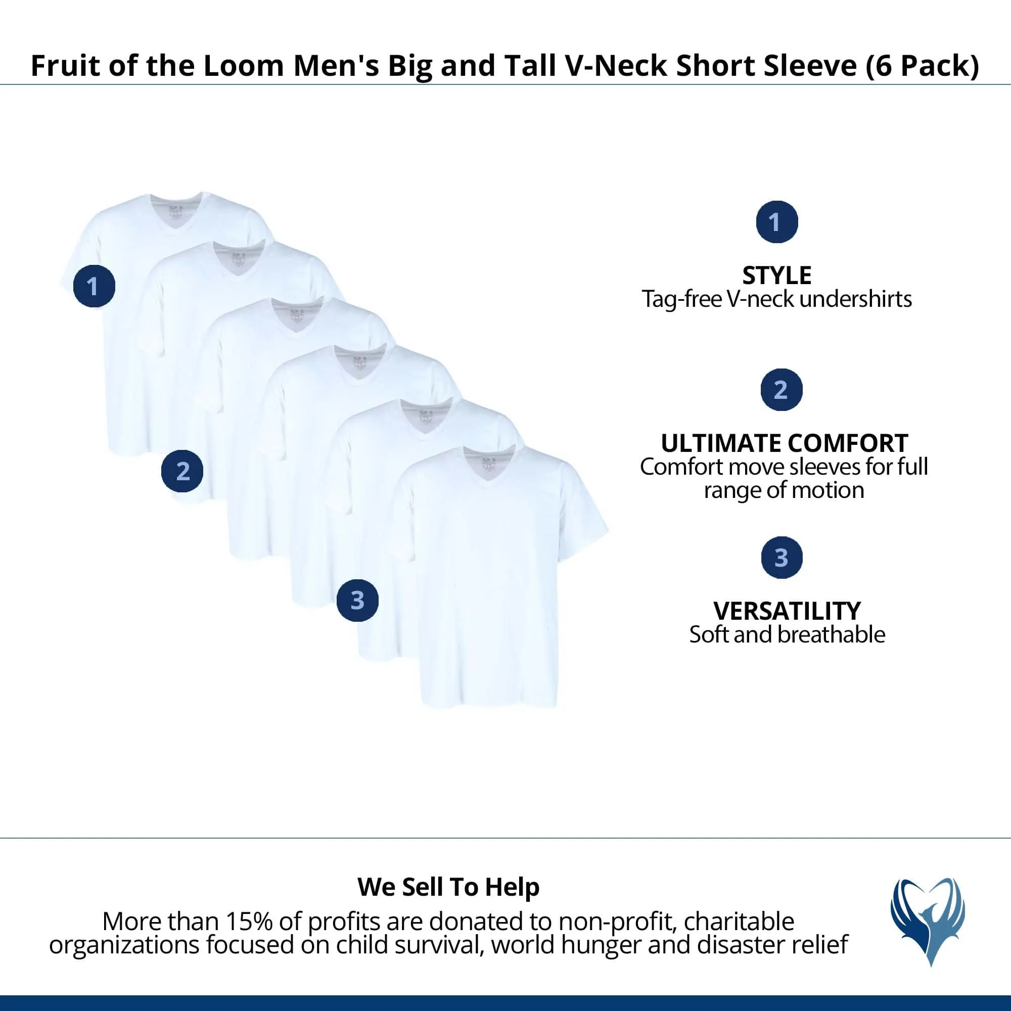 Fruit of the Loom Men's Big and Tall V-Neck Short Sleeve (6 Pack)