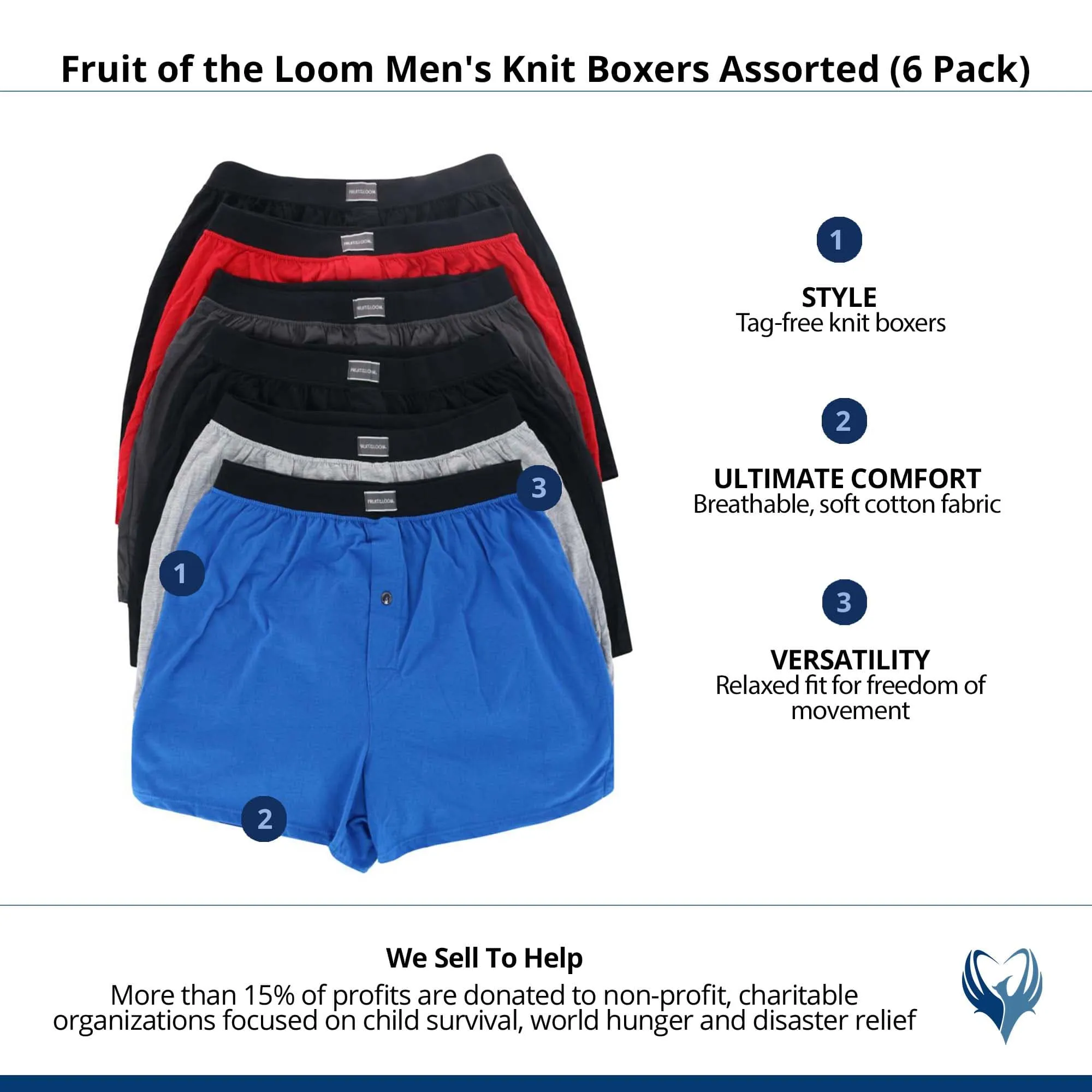 Fruit of the Loom Men's Knit Boxers Assorted (6 Pack)