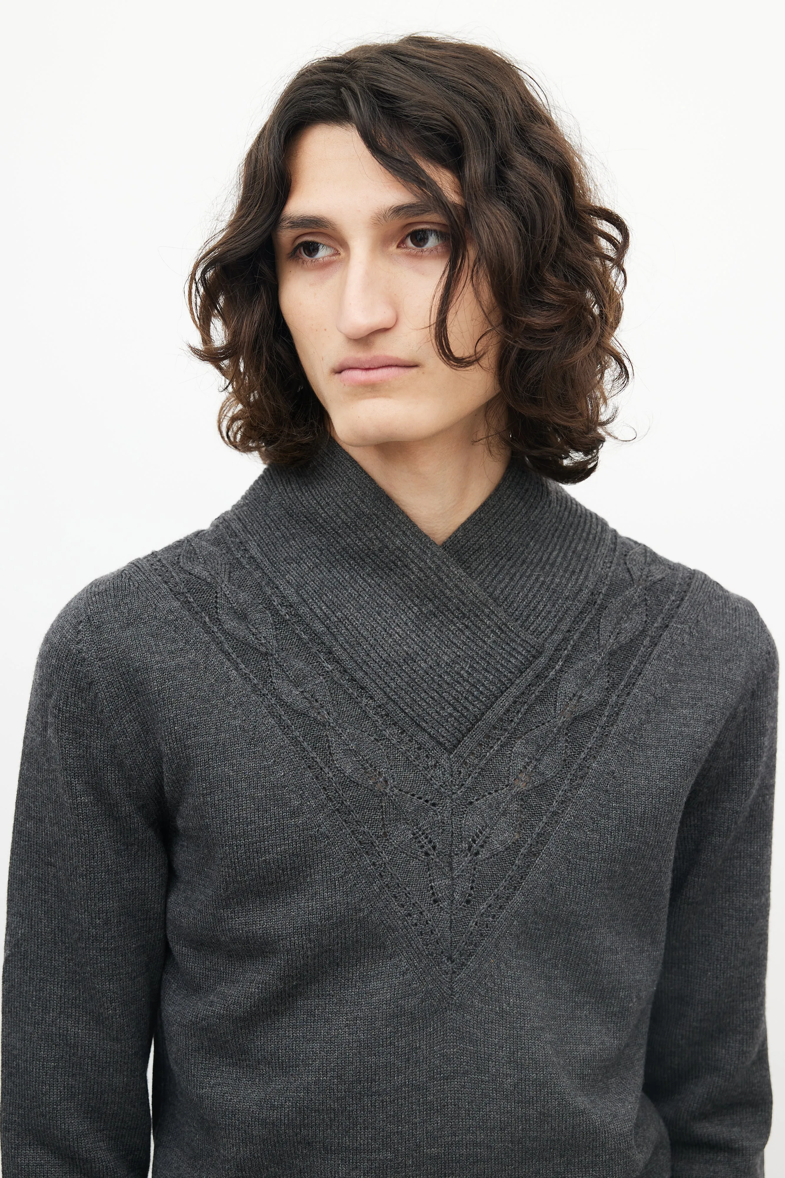 Grey Knit Ribbed Mockneck Sweater