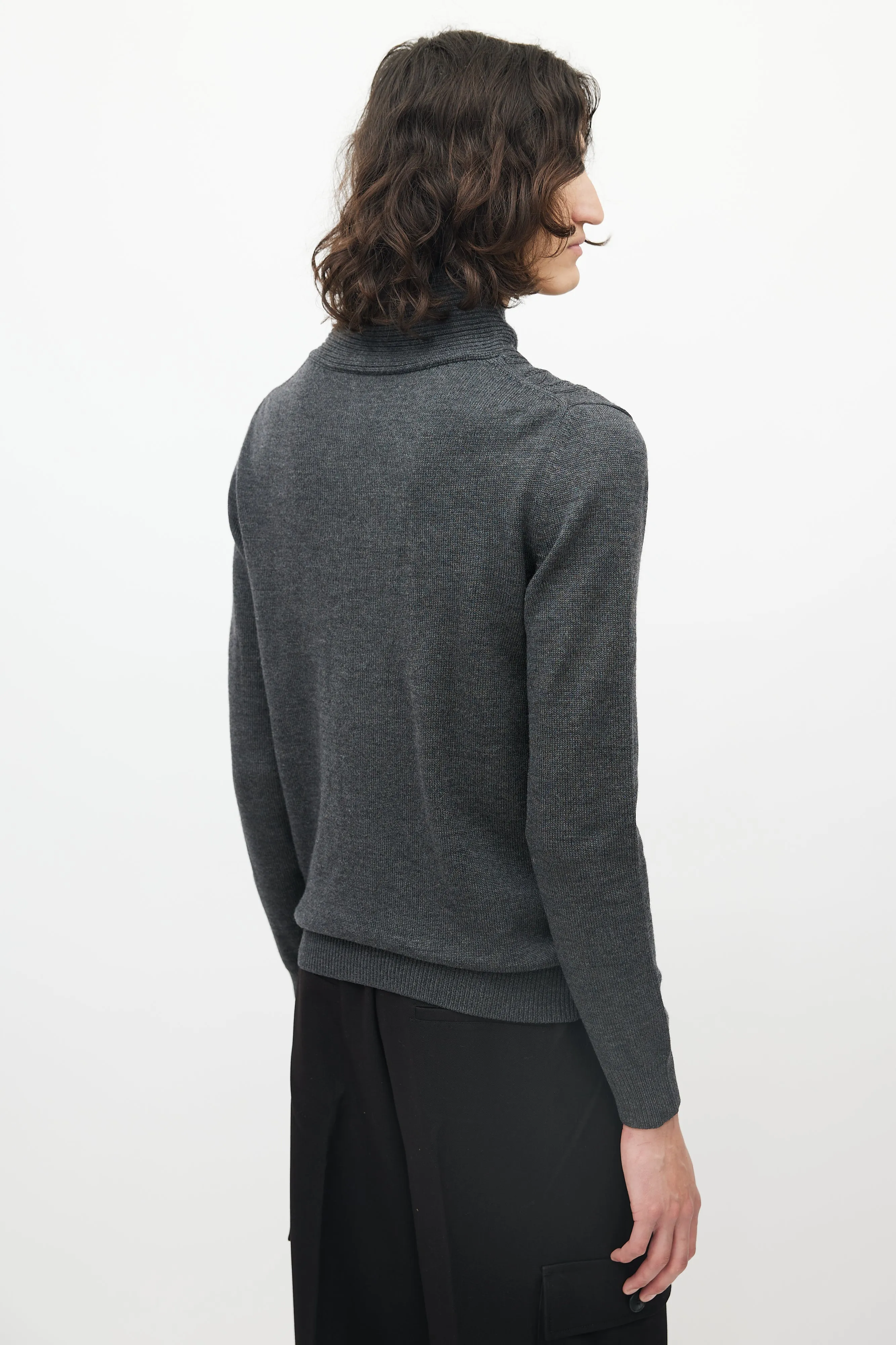 Grey Knit Ribbed Mockneck Sweater