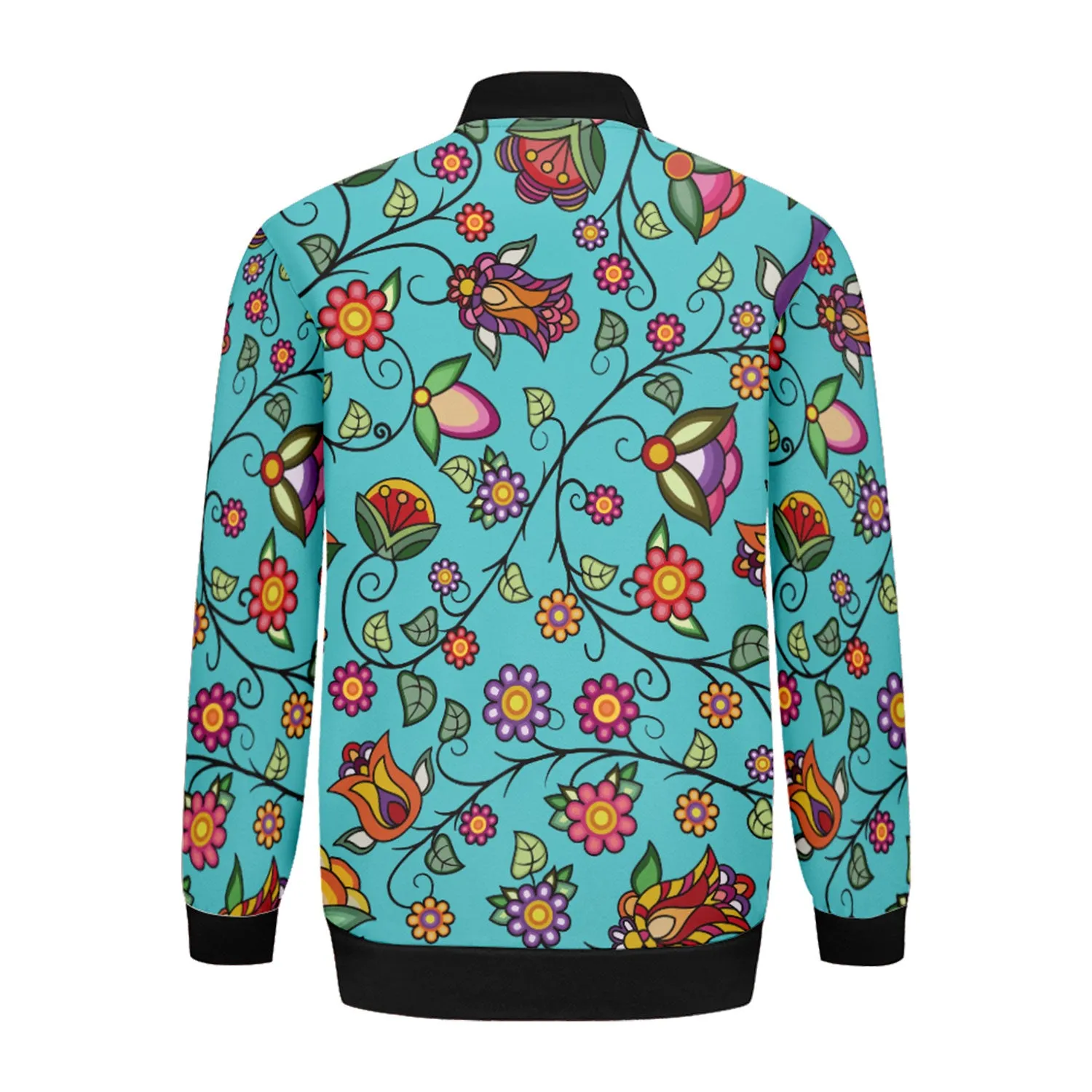 Heartbeat Petals Turquoise Zippered Collared Lightweight Jacket