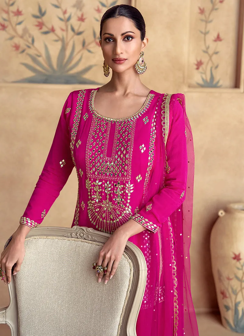 Hot Pink Reshamkari Embroidery Gharara Style Suit