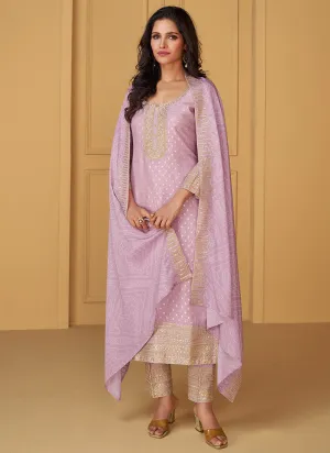 Lilac Purple Traditional Embroidery Silk Salwar Kameez Suit