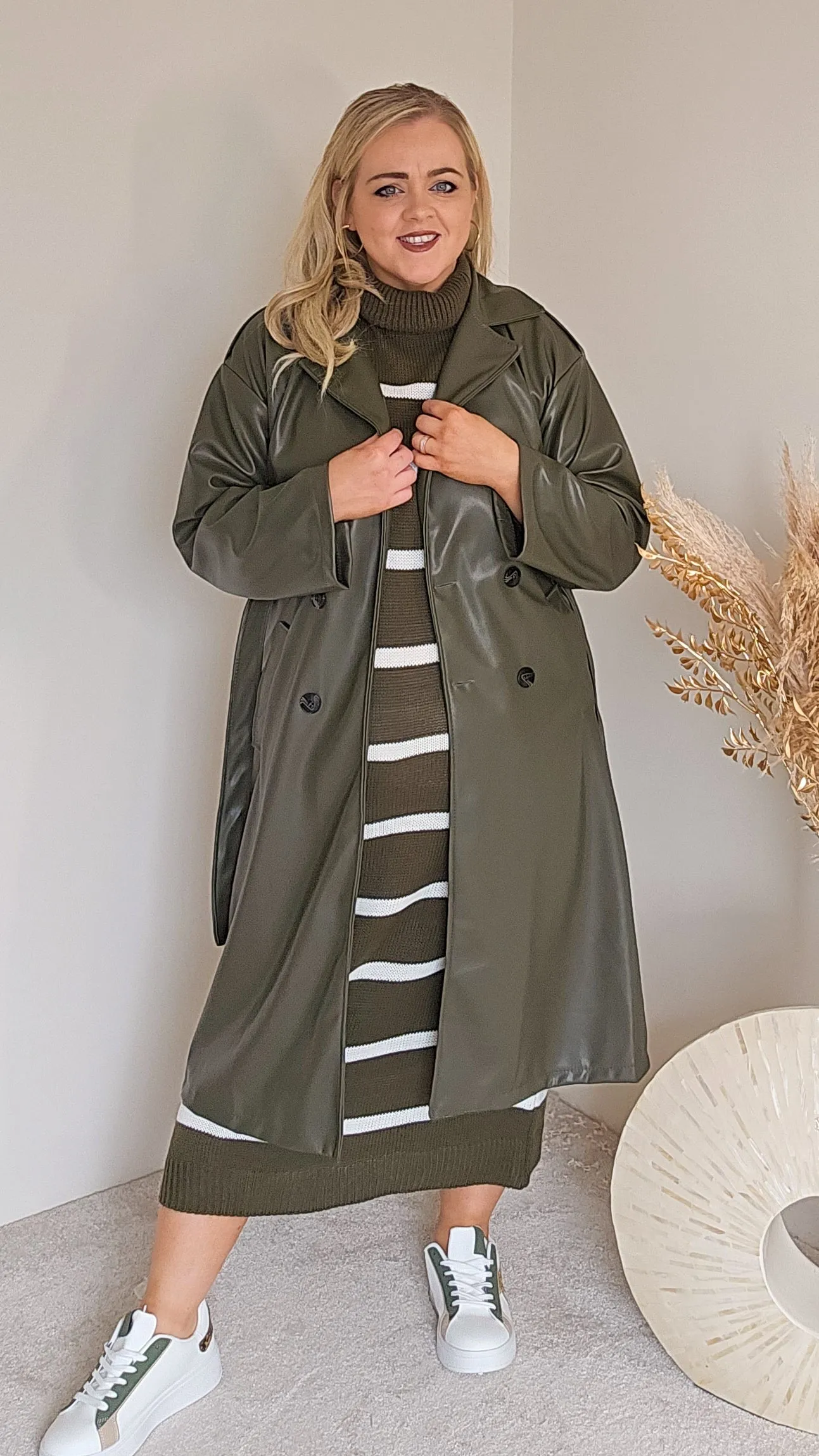 Lindsay Khaki Pu Trenchcoat