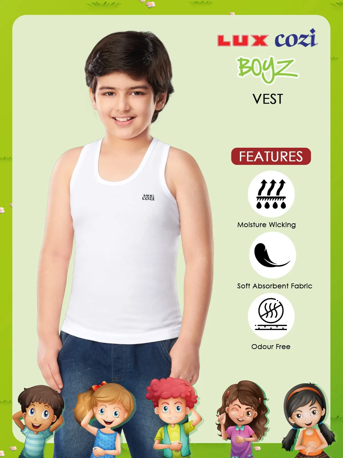 Lux Cozi Boys White Cotton Vest Pack of 3 (Size : 9-10 Years)