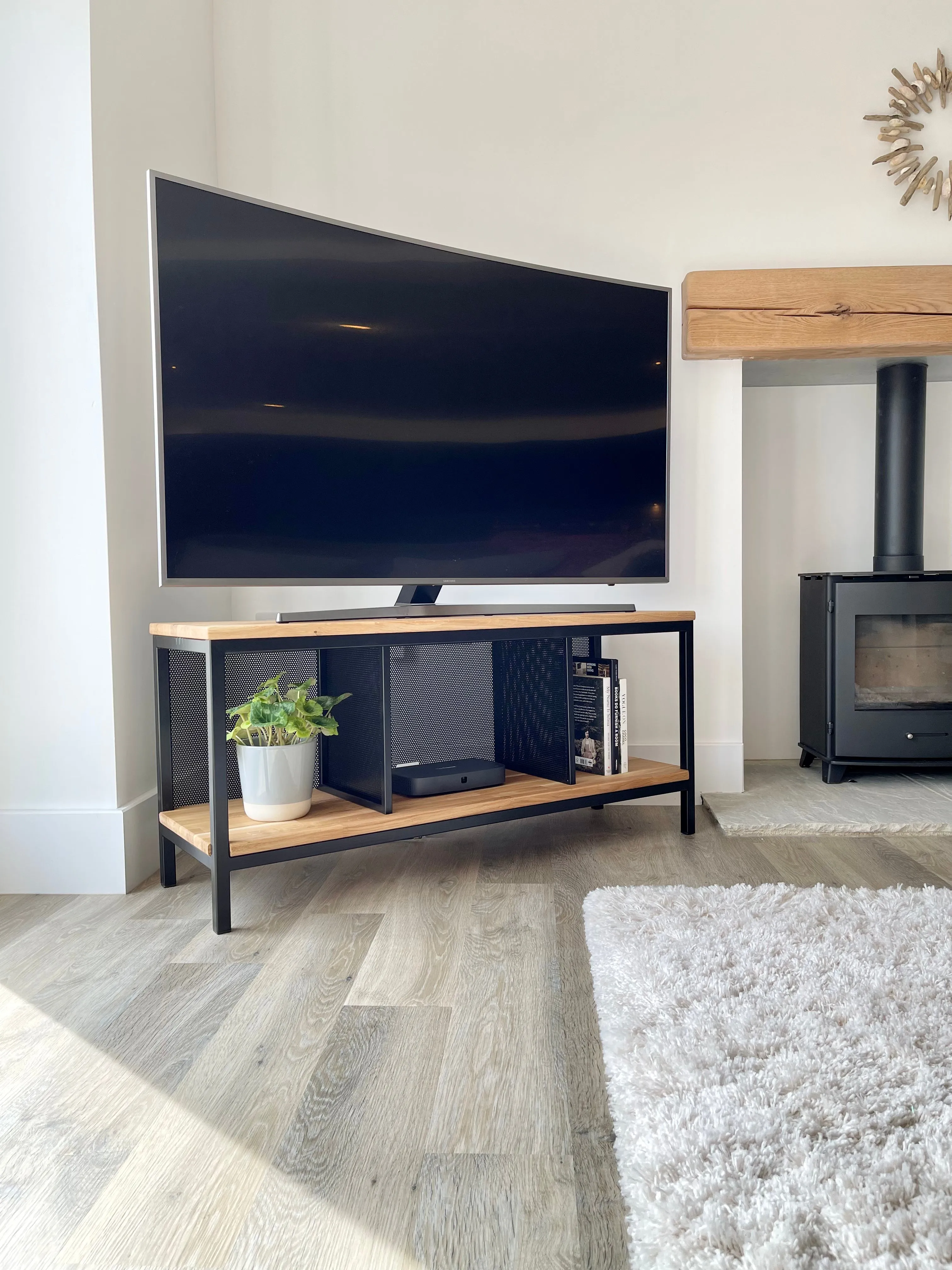 Oak Metal TV Media Unit