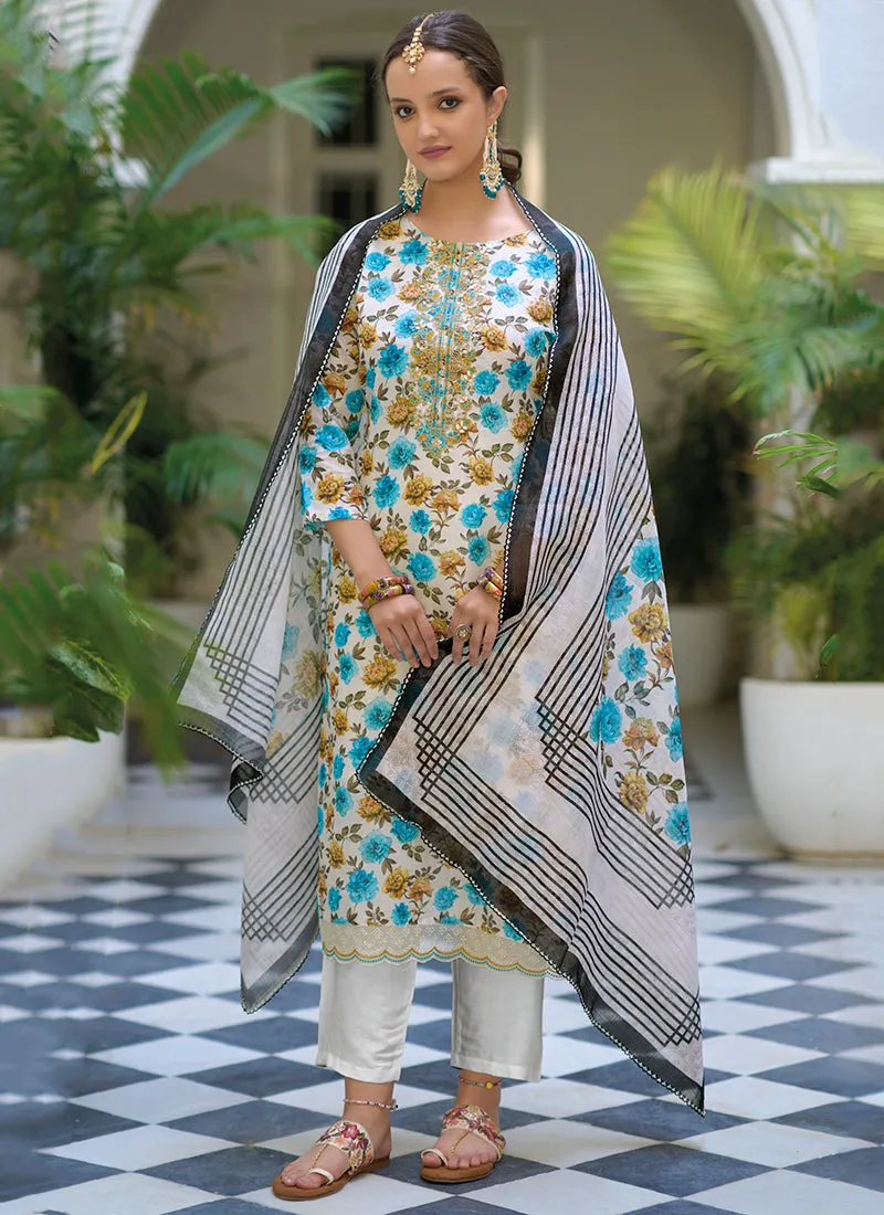 Off White Floral Gota Patti Embroidered Salwar Kameez