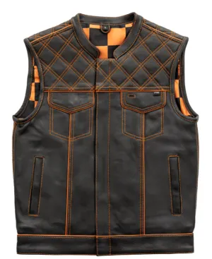 ORANGE HL11693SPTORANGE  Black Men Cross Stitch Club Leather Vest