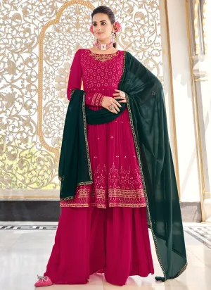 Pink And Green Sequence Embroidery Anarkali Palazzo Suit