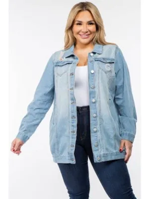 Plus Long Denim Jacket-Light Med Wash - #4683-4685