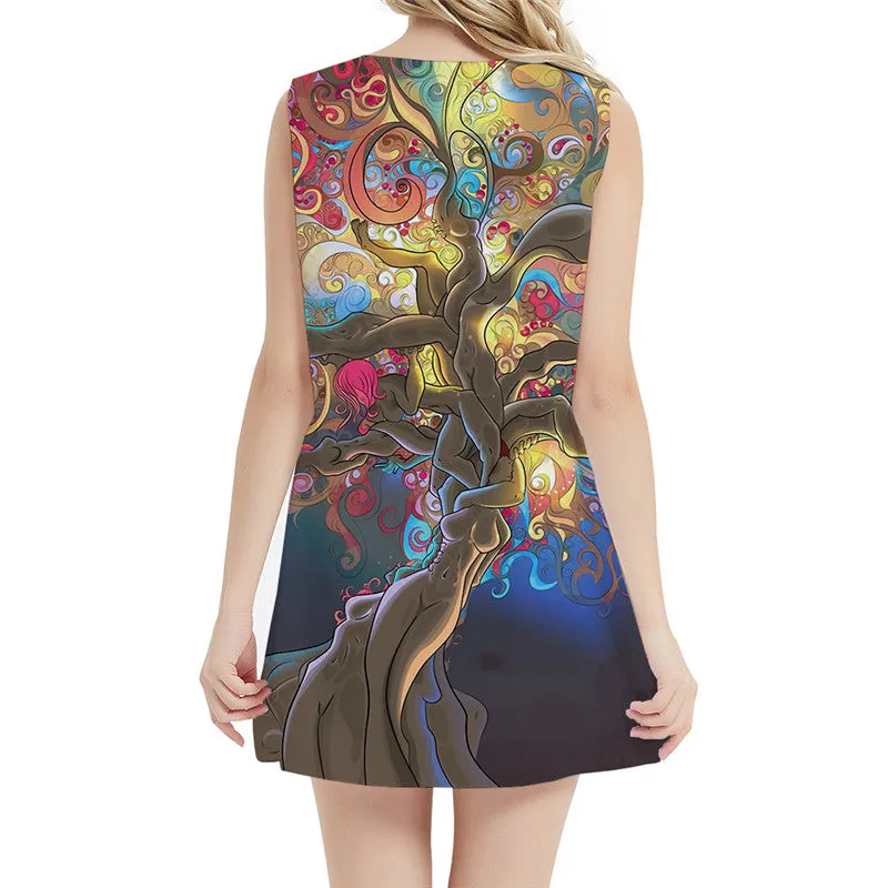 Psychedelic Dresses Women Colorful Bodycon Dress Art 3d Print Tree Ladies Dresses Cartoon Vestido Sexy Womens Clothing Club