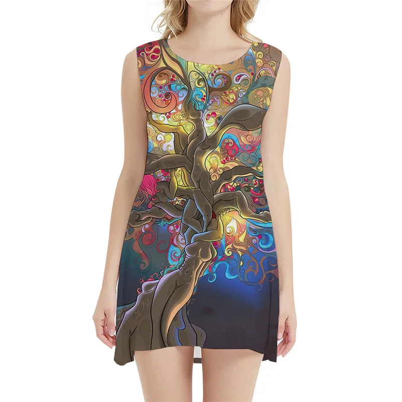 Psychedelic Dresses Women Colorful Bodycon Dress Art 3d Print Tree Ladies Dresses Cartoon Vestido Sexy Womens Clothing Club