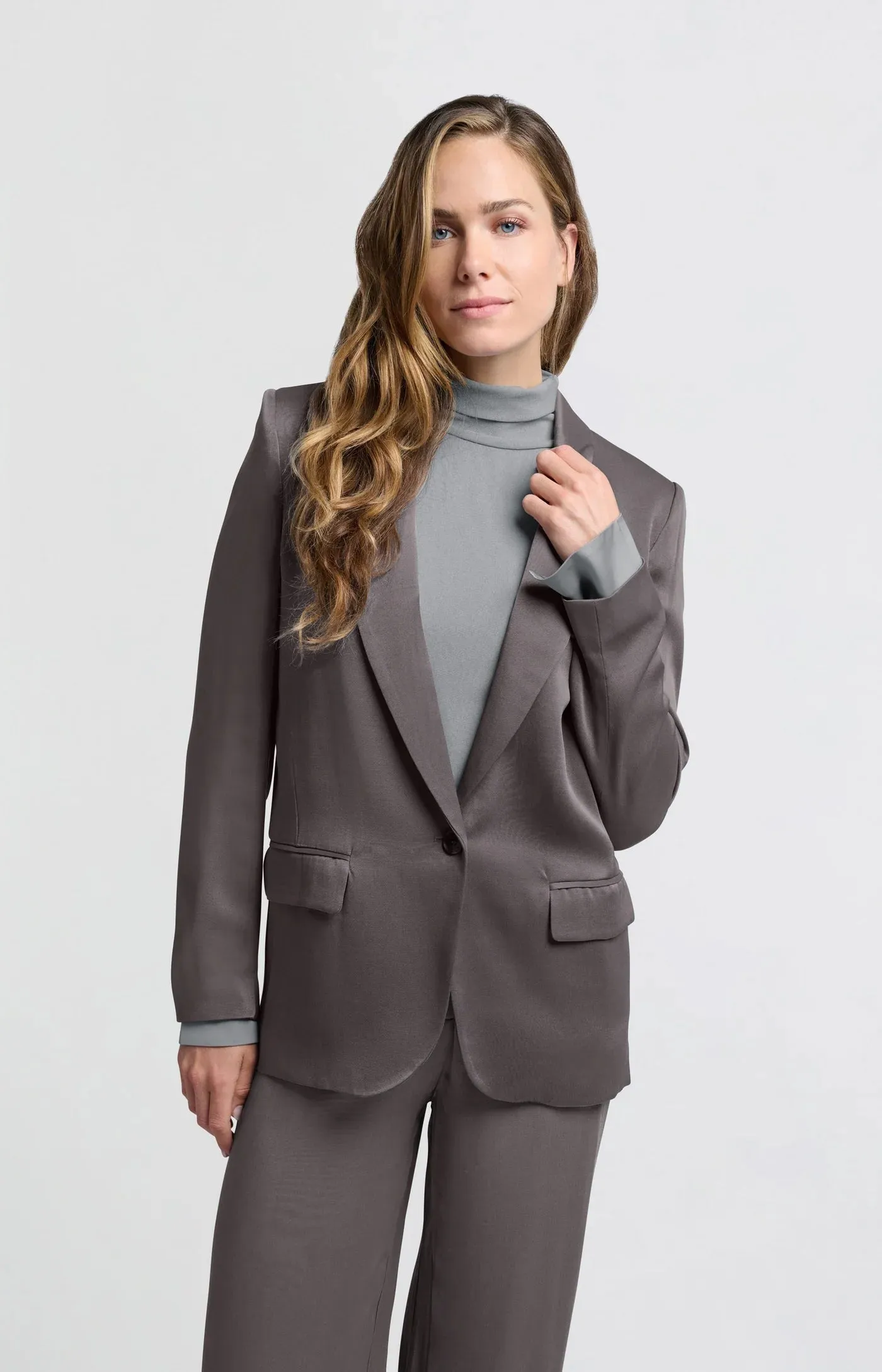 Satin Blazer in Dark Metal Grey