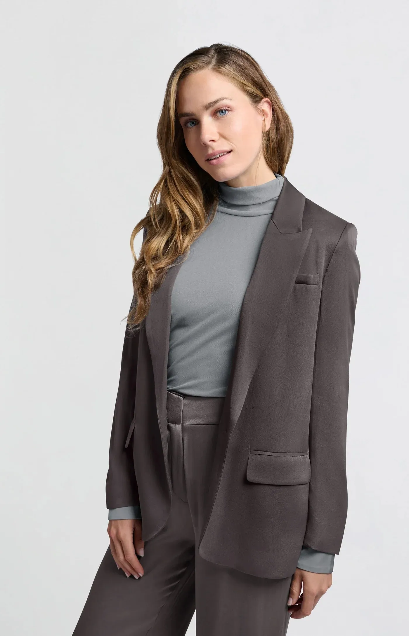 Satin Blazer in Dark Metal Grey