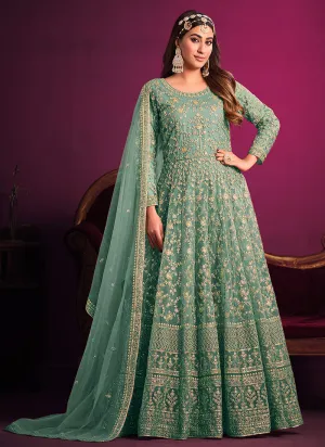 Sea Green Embroidery Festive Anarkali Suit