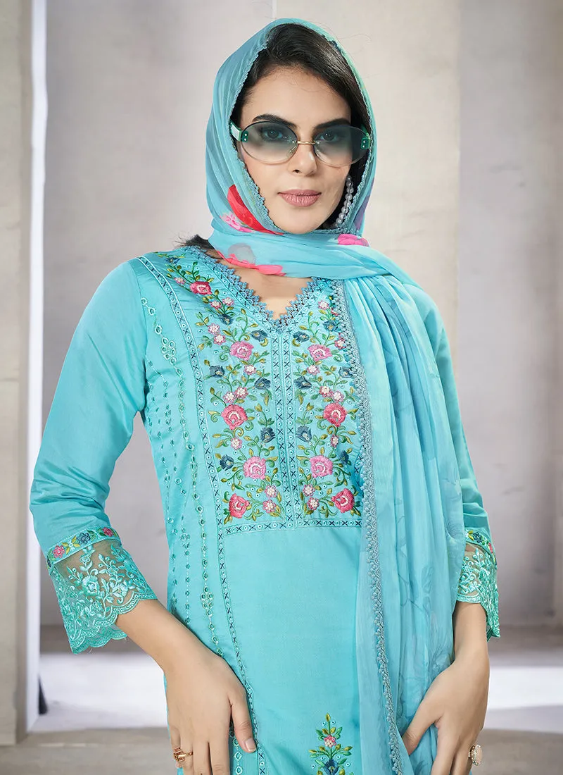 Sky Blue Multi Embroidery Chikankari Pakistani Salwar Kameez