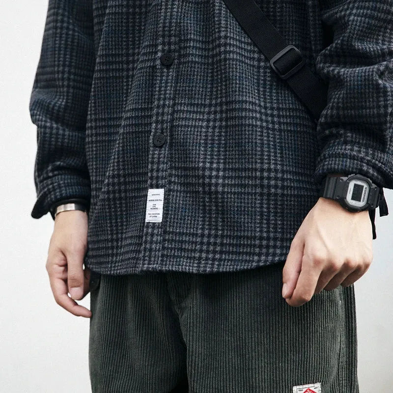 Thick Woolen Shirt Men's Casual Plaid Top Coats