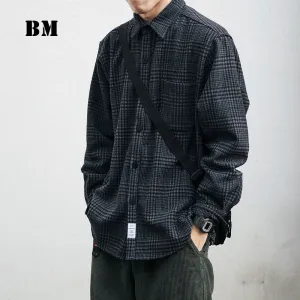 Thick Woolen Shirt Men's Casual Plaid Top Coats