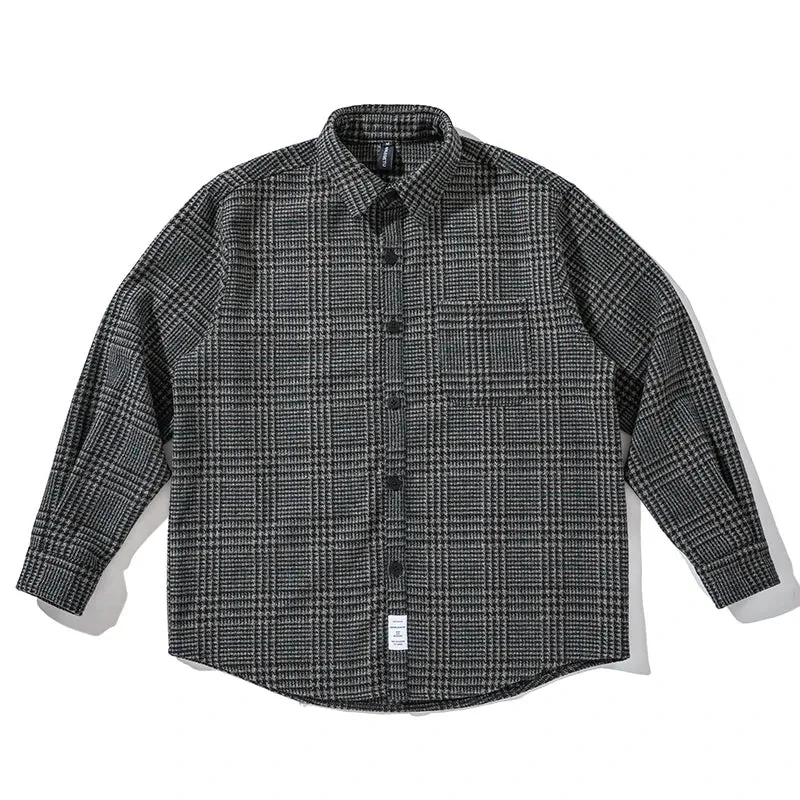 Thick Woolen Shirt Men's Casual Plaid Top Coats